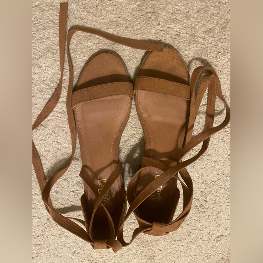 Cognac suede lace-up heels